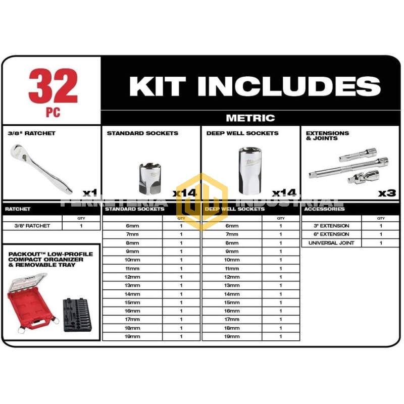Juego De Bocallaves Enc 3/8 32 Piezas Milwaukee 4822-9482